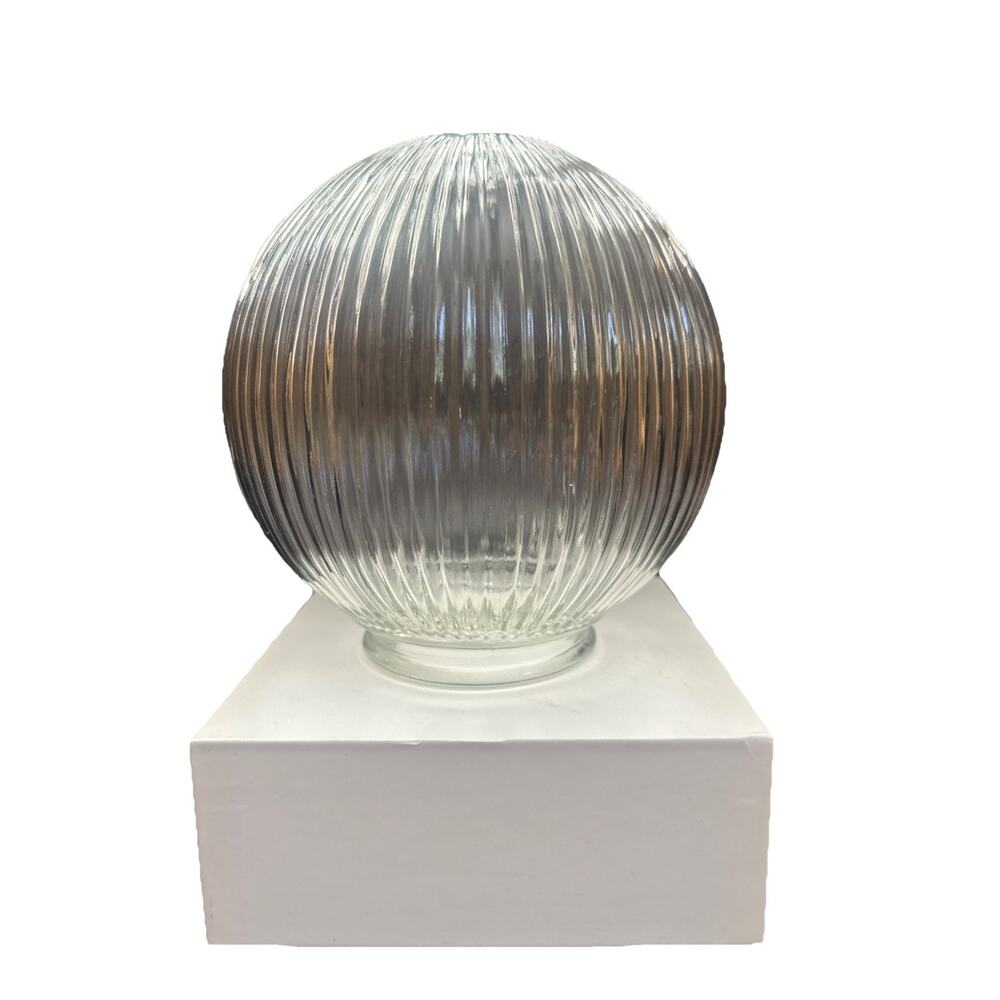 3” Fitter Ceiling Light Round Ribbed Clear Glass Globe Flush Mount 6” DIA